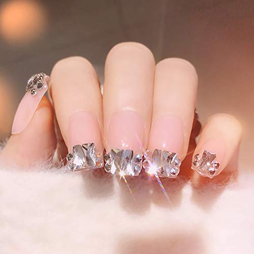 Bmirth Fake Nails Rhinestone False Nails Wedding Press on Nails Full Cover Crystal Nails Generous Clip on Nails Bridal Nail Tips for Women and Girls