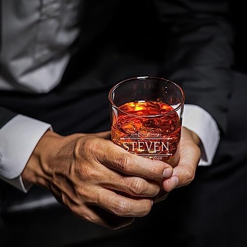 Personalized Groomsmen Whiskey Glasses, Set of 5 - Oakmont Engraved Rocks Glasses (Custom Product) - Thumbnail 2