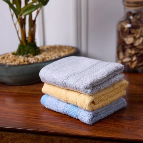 Image of Bamboo Soul Bamboo Face Towel | Ultra Absorbent & Super Soft | 30 x 30 cm - 550 GSM | Pack of 3 (Yellow, Dark Beige, Sky Blue)