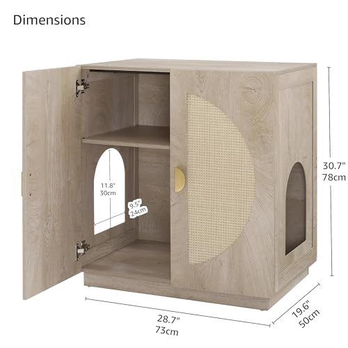 unipaws Cat Litter Box Enclosure with Shelves, Tall Hidden Litter Box Cover for Tall or Top Entry Litter Box, Kitty Enclosed Litter Box Cabinet, Cat Box Furniture, Grey - Thumbnail 5