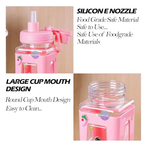 Image of Kawaii Water Bottle with Straw and Lid, 700ml /23.6OZ Cute Water Bottles BPA-free & Leak Proof Square School Drinking Bottle, Cute Plastic Color School Plastic Water Bottle for Girls (Pink)