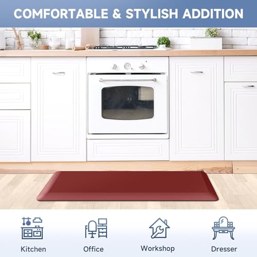 Image of 4 /5 Inch Thick Kitchen Mat Anti Fatigue Mat Kitchen Rugs Kitchen Decor Non-Slip, Stain & Water Resistant, Kitchen Mats Desk Mat for Kitchen, Office, Workshop, Red, 17'' x 60''