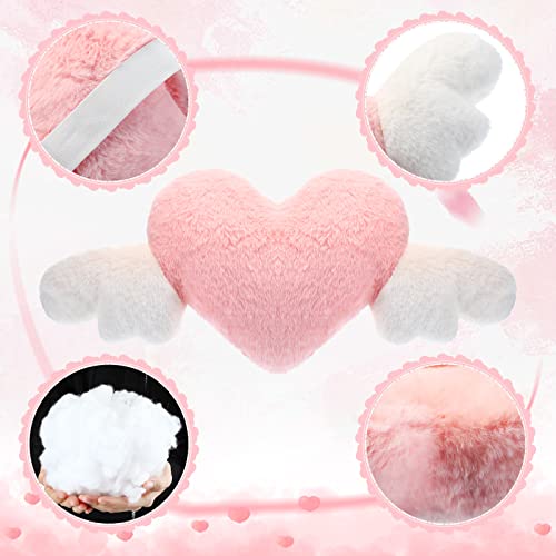 2 Pcs Plush Heart Shaped Pillow With Angel Wings Car Headrest Pillow Soft Comfortable Car Seat Pillow For Driving Travelling Room Office Car Decor, 19.7 X 8.3 Inch (Pink) #TOP6