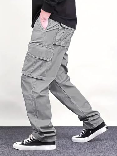 Image of Vogaan Casual Solid Men's Loose Fit Drawstring Cargo Pants with Multiple Pockets | Cotton Cargos for Men