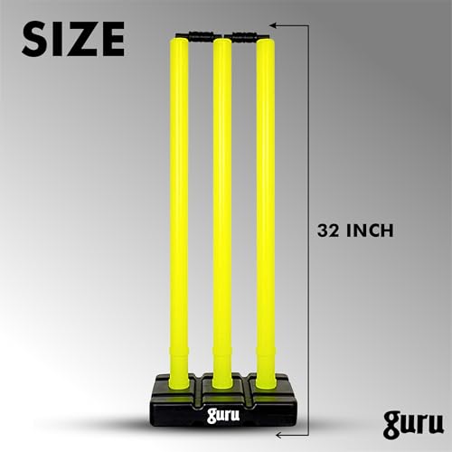 Image of Guru Cricket Wicket Set, Heavy Plastic Cricket Stumps Set - 3 Stumps + 2 Bails + 1 Base Stand
