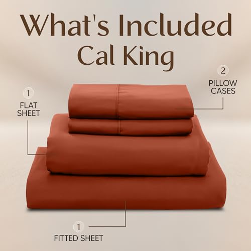Image of Utopia Bedding California King Size Sheet Set - 4 Piece Bed Sheets, Soft and Breathable Microfiber, Includes 1 Fitted Sheet, 1 Flat Sheet and 2 Pillowcases - OekoTex (Orange)