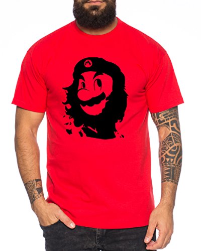WhyKiki Che Mario Maglietta da Uomo Gamer Play Sport Station Controller PS Game, Farbe2:Rot;Größe2:3XL