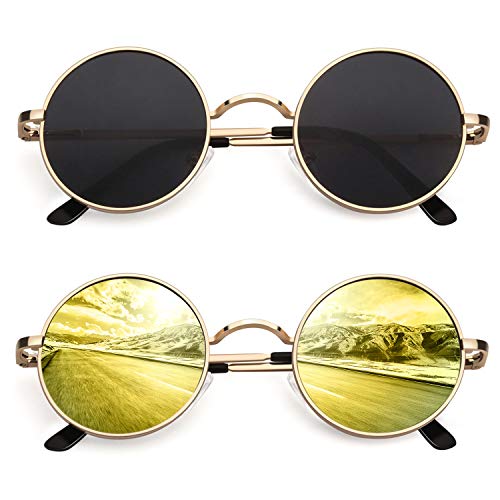 Image of CGID Retro Round Polarized Sunglasses Mens Womens Circle Metal Hippie Shades UV400 Protection E01