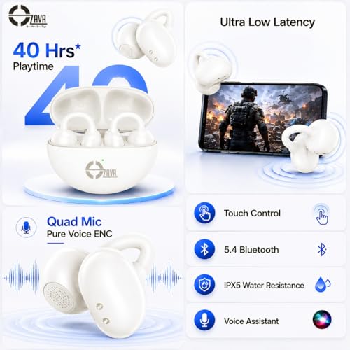 Image of Air Clips-Echo Wireless Open Ear Earbuds with Clip Design, Up-to 40H Playtime, ENC,13mm Driver, BTv5.4 Touch Control (White)