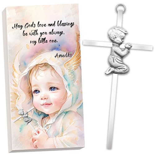 Anwlki Baby Wall Cross Decor Boys Girls Kids Prayer Baptism Gifts for Christening, First Holy Communion, Baby Shower, Birthday (Boy, 1)