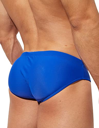 F Plus R Men's Low Rise Swimwear Briefs Bikini Swimsuit Adjustable Drawstring Removable Pad Blue X-Large #TOP2
