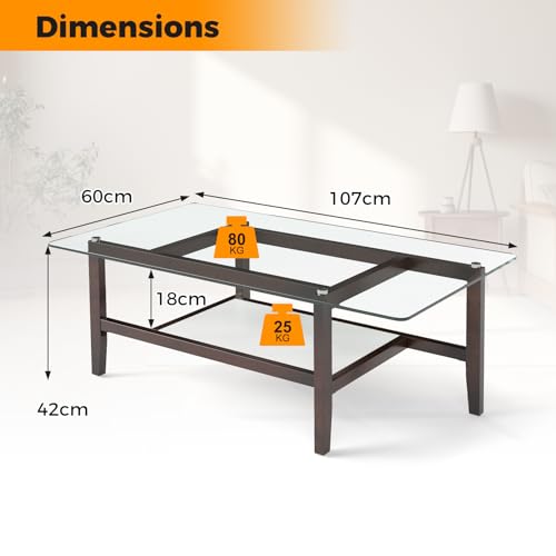 Table Basse Verre Trempé 2 Niveaux 107x60 COSTWAY