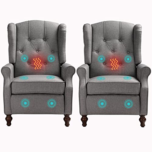 Recliner Chair With Massage & Heating 2Pcs Set- Modern Accent Chair Upholstered Armchair Fabric Single Sofa Lounge Reading Club Chair With Tufted Wingback For Small Spaces Bedroom Living Room #TOP5