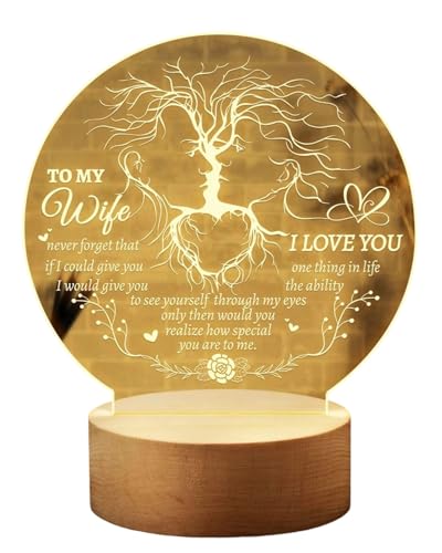 CooKaa Acrylic Night Light Gifts for Wife Birthday Gifts for Wife Wife Birthday Gift Ideas Romantic Night Light Gifts for Her Wife I Love You Gifts for Her
