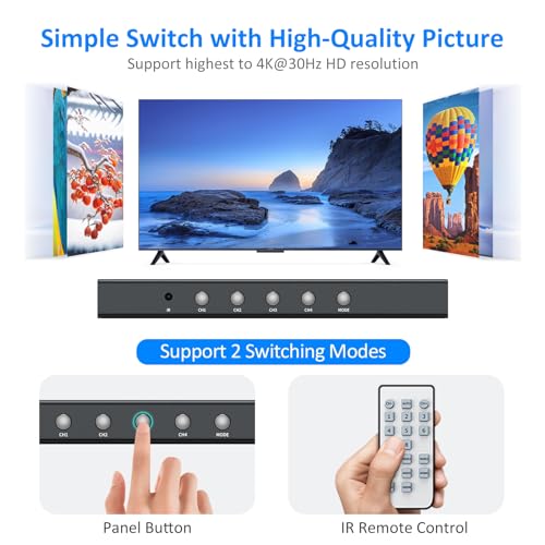 Multiviewer HDMI 4x1 4K conmutador de 4 entradas para cámaras y consolas 5
