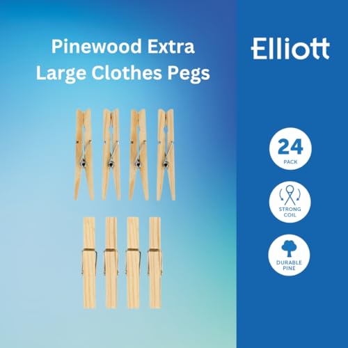 Elliott Extra Large Pinewood Clothes Pegs, 24 Pack with Coil Spring to Give a Firm Hold, Contoured Shape to Prevent Marking Clothes, Ideal for Hanging All Laundry Types and Ideal for Crafting - Image 2