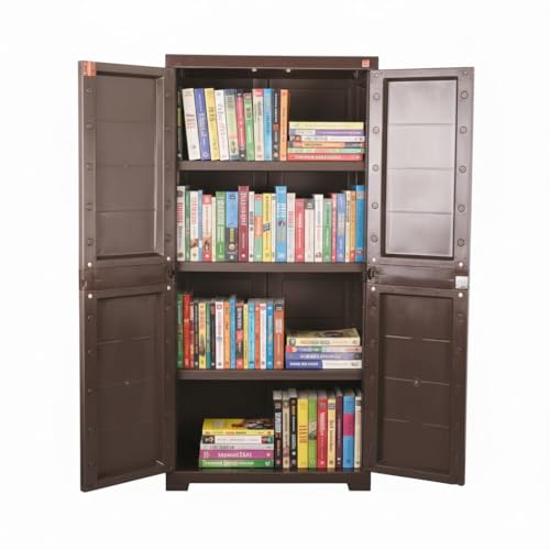 Image of Cello Novelty Big Bookshelf, Ice Brown | 2 Dustproof Doors | Space Saving Cupboard | Plastic Book Shelf | Multipurpose Book Shelf for Home, Office | Book Organizer for Library