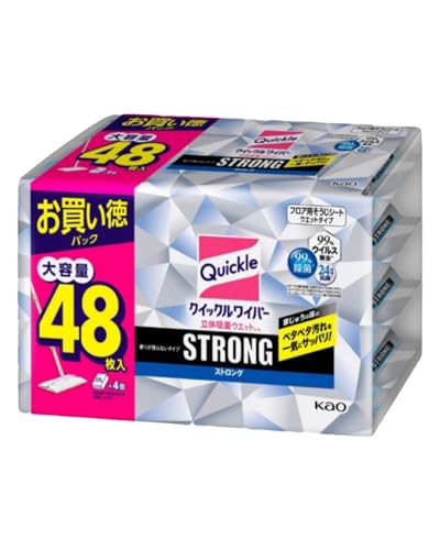クイックルワイパー シート 立体吸着ウェットシート 香りが残らないタイプ (ストロング48枚(12枚×4)) floor wipes quickle Household moppings・Cleaning wipes オリジナルティッシュ付