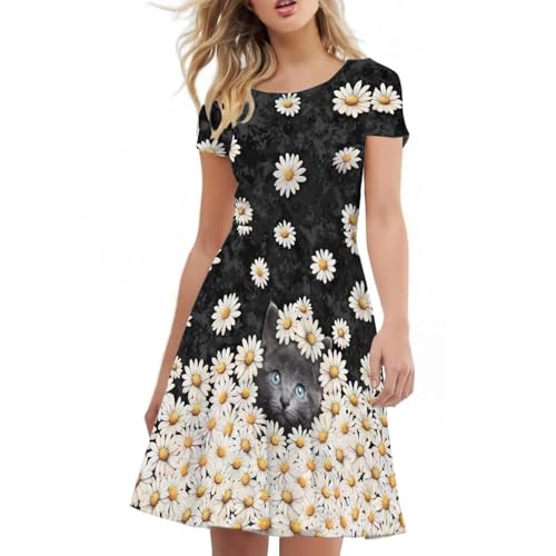 Image of AFPANQZ Womens Casual Summer Lightweight Vintage Dress Short Sleeve Midi Dress Knee-Long Luxury Formal Dress