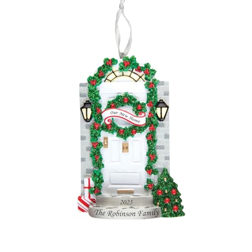 2025 Our First Home Ornament – Personalized New House Christmas Keepsake – Custom First Home Ornament Gift for Homeowners, New Home Xmas Tree Decoration (Decorated White Door)