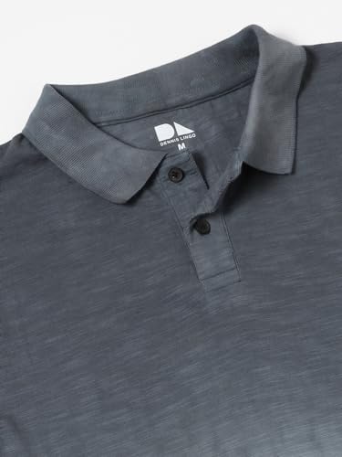 Image of Dennis Lingo Men's Cotton Black Ombre-Dyed Slim Fit Button-Down Short Sleeve Polo Tshirt