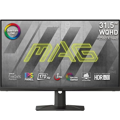MSI MAG321QR-QD Monitor Gaming 31.5' WQHD - Pannello IPS Quantum Dot 2560 x 1440, 170 Hz / 1ms, 140% sRGB, DisplayHDR 400, FreeSync Premium - DP 1.2a, HDMI 2.0b, USB Type-C