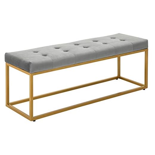 HOMCOM Banqueta Multifuncional Banco Taburete Pie de Cama con Asiento Acolchado y Patas Metálicas 120x35x42 cm Gris y Dorado
