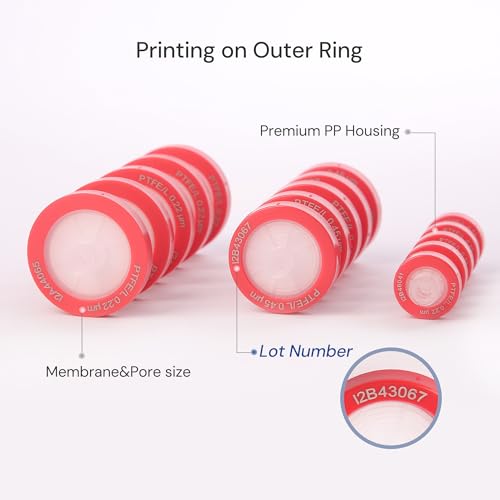 Image of 100 Pack Syringe Filter PTFE hydrophilic Lab Filters 0.1μm Pore Size 33mm Diameter Filtration Non-sterile Red