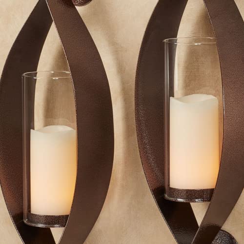 Touch Of Class Xander Wall Sconce Pair - Handcrafted Steel - Antique Copper - Glass Hurricane - Set Of 2 - Metal Sconces Holder For Bedroom, Bathroom, Living Room, Kitchen Walls, Hallway #TOP4