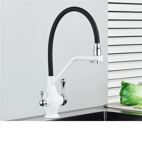 Robinet de cuisine 2 en 1 filtre mitigeur double bec eau potable laiton chrome blanc