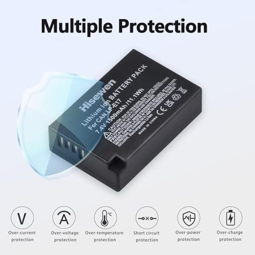 Hisewen LP-E17 batería (2 Pack) y Cargador para Canon EOS R10, EOS RP, R8, R50, R100, Rebel T8i, T7i, T6i, T6s, SL2, SL3, EOS M3, M5, M6, EOS 200D, 77D, 750D, 760D, 800D, 8000D cámara - imagen 6