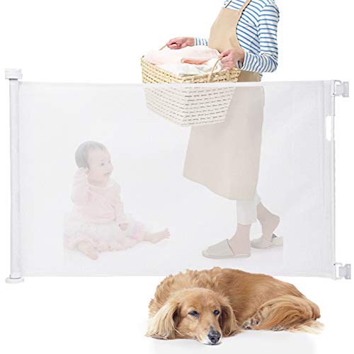SeatheStars ベビーゲート ペットゲート ロールゲート バリアフリー 階段上設置可能 ワイド 開閉式 ネット最大幅130cm ホワイト