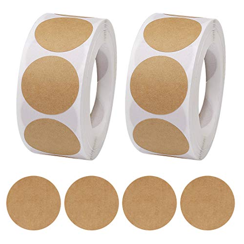 kuou 1000 Pcs Labels Stickers, 25mm/1 Inch Self-Adhesive Jar Labels Kraft Gift Tag Stickers for Valentine's Day Wedding Craft DIY Envelopes Cards Present Boxes,Brown