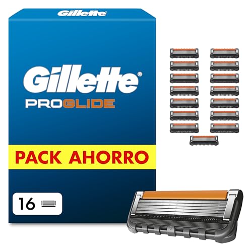 Gillette Proglide Pack de 16 Recambios para Maquinillas de Afeitar Hombre, Cuchillas de Afeitar con 5 Hojas, Doble Lubricación Y Recortadora de Precisión, Compatible con Gillette Proglide Y Fusion5