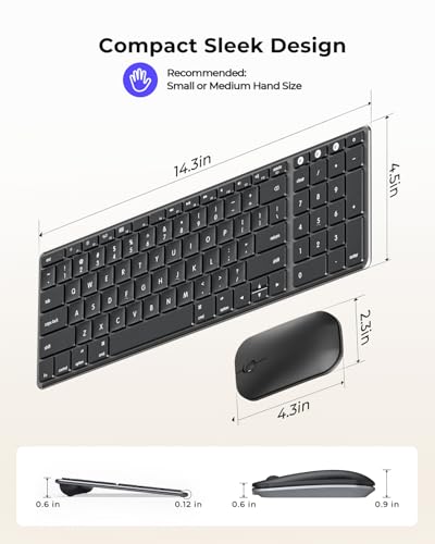 Image of seenda Bluetooth Keyboard and Mouse Combo for Mac, SKM64-2 Rechargeable Silent Wireless Keyboard Mouse Compact Slim, 3 Multi-Device Connection, Compatible for Mac MacBook Pro /Air iPad, Black Gray