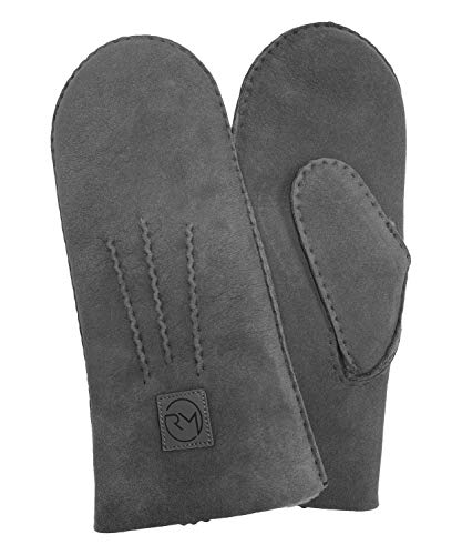 Rohn Moden Lammfell Handschuhe Arber echtes Merinolamm für Damen und Herren, Fäustlinge, Fausthandschuhe in Premiumqualität aus spanischem Merino grau Größe 8