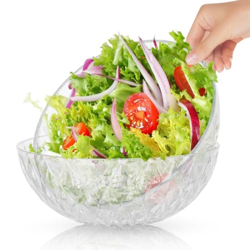 Machify Adornos de centro de mesa, cuencos grandes de 1600 ml, cuencos apilables para pasta, cuencos transparentes para servir, 2 cuencos de ensalada