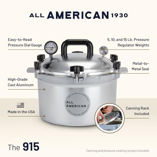 Image of All American 1930: 15.5qt Pressure Cooker /Canner (The 915) - Exclusive Metal-to-Metal Sealing System - Easy to Open & Close - Suitable for Gas, Electric, or Flat Top Stoves - Made in the USA