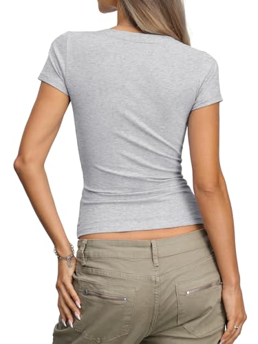 EasyGala Womens Cotton Henley T Shirt Fitted Basic Short Sleeve V Neck Top — view 6
