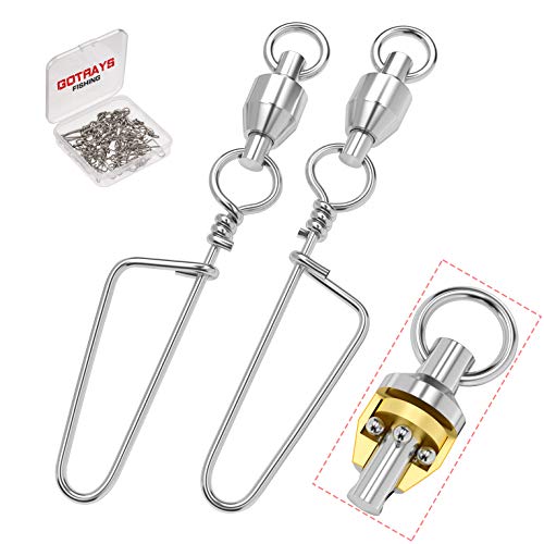 GOTRAYS 25pcs High Strength Fishing Snap Swivels Ball Bearing Swivels Stainless Fishing Swivels Saltwater for Saltwater Freshwater Fishing, Barrel Swivels with Double Welded Rings and Coastlock Snaps