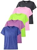 JORHIG 5 Pack Girls Shirts Athletic Dry-Fit T-Shirts Short Sleeve Summer Crew Neck Tops for Girls Kids Teens Set C 12-14Y