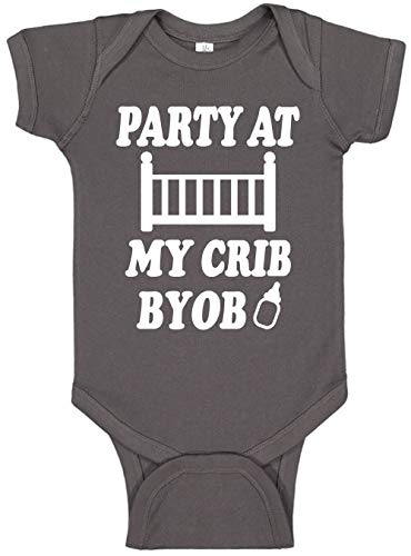 Aiden s Corner - Funny Baby Boy Clothes - Party At My Crib (0-3 Months, Charcoal)