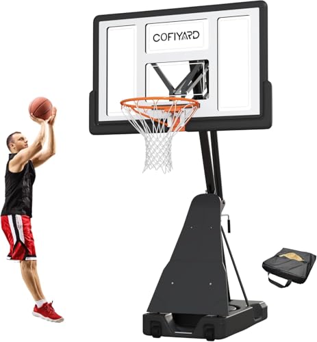 Basketball Hoop Outdoor with 44/54 Inch Shatterproof Backboard, 5.25-10FT Height Portable Basketball Hoop with Sandbag, Adjustable Basketball Goal System (New 44inch Backboard)