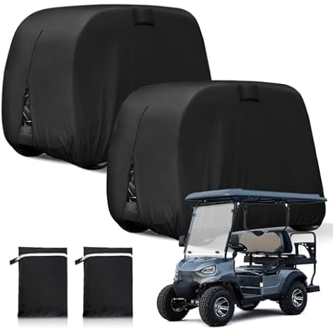 THMINS 2 Pack Golf Cart Cover 2/4 Passenger,420D Outdoor Waterproof and Dustproof Heavy Duty Golf Cart Covers,112Inch,Black Cover