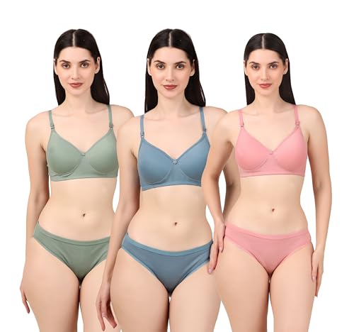 Image of Women's Cotton Lace Lingerie Set | Padded Wire-Free Comfort Bra & Panty Combo | Everyday Essentials in Nude