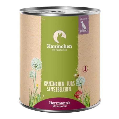 Herrmann's Kaninchen mit Reisflocken - Selection Sensible Nassfutter für Hunde - 6X 800g