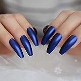 Coolnail Professional Dark Royal Blue Coffin Nails Extra Long Matte Press on Ballerina False Nails Frosted Sharp Fake Fingers Party nails