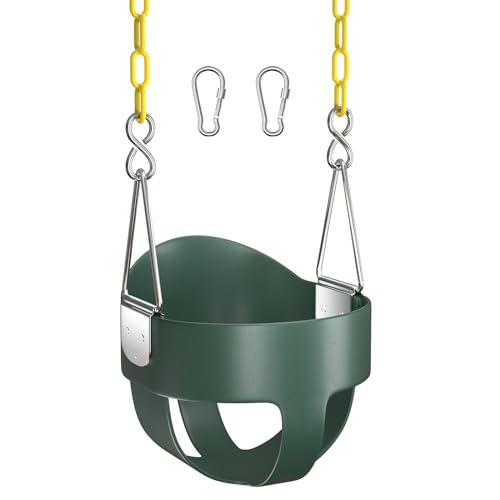 AGPTEK High Back Full Bucket Toddler Swing Seat Infant Swing with Yellow Coated Swing Chains and Carabiners Baby Swing Outdoor for Easy Install(Green)