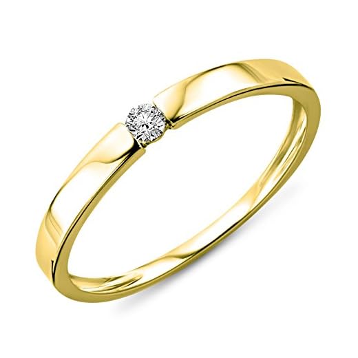 Miore Anillo solitario de compromiso en oro amarillo 9 quilates 375/1000 con diamante natural talla brillante de 0,05 quilates