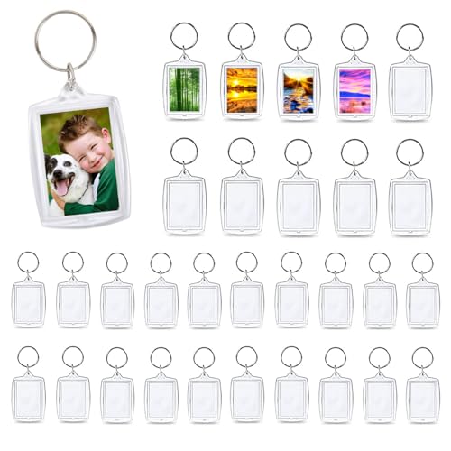 juzishangdian 30 piezas en Blanco Llavero de Doble Llaveros Foto Marco Llavero Portafotos Llaveros de Fotos de Acrilico regalo Para Familiares y Amigos(5.5 x 4cm)